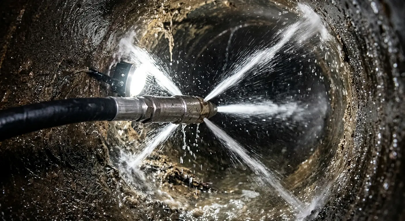 High-pressure hydro jetting nozzle cleaning sewer pipe for Sewer Cleanout in Pearl City